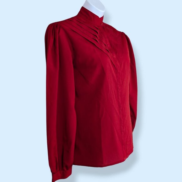 Vintage Elite International Red Pleated Blouse - Picture 2 of 8
